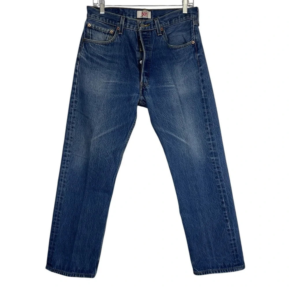 VTG LEVI'S Original 501 34x31‎ Mens Jeans Straight Button Fly Med Blue Wash Y2K